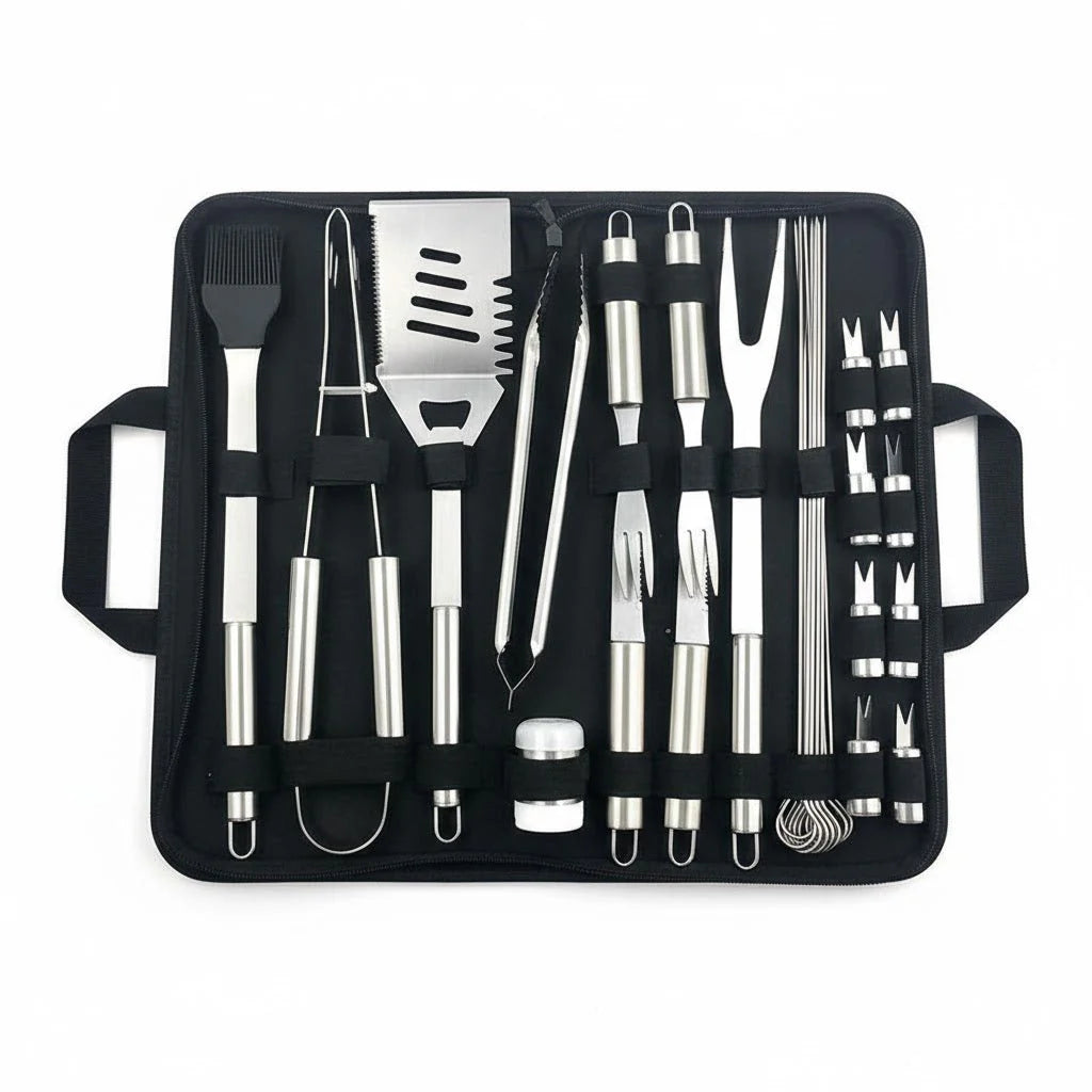Professional BBQ Grill Tool Set (Complete Stainless Steel Barbecue Kit with Carry Case)