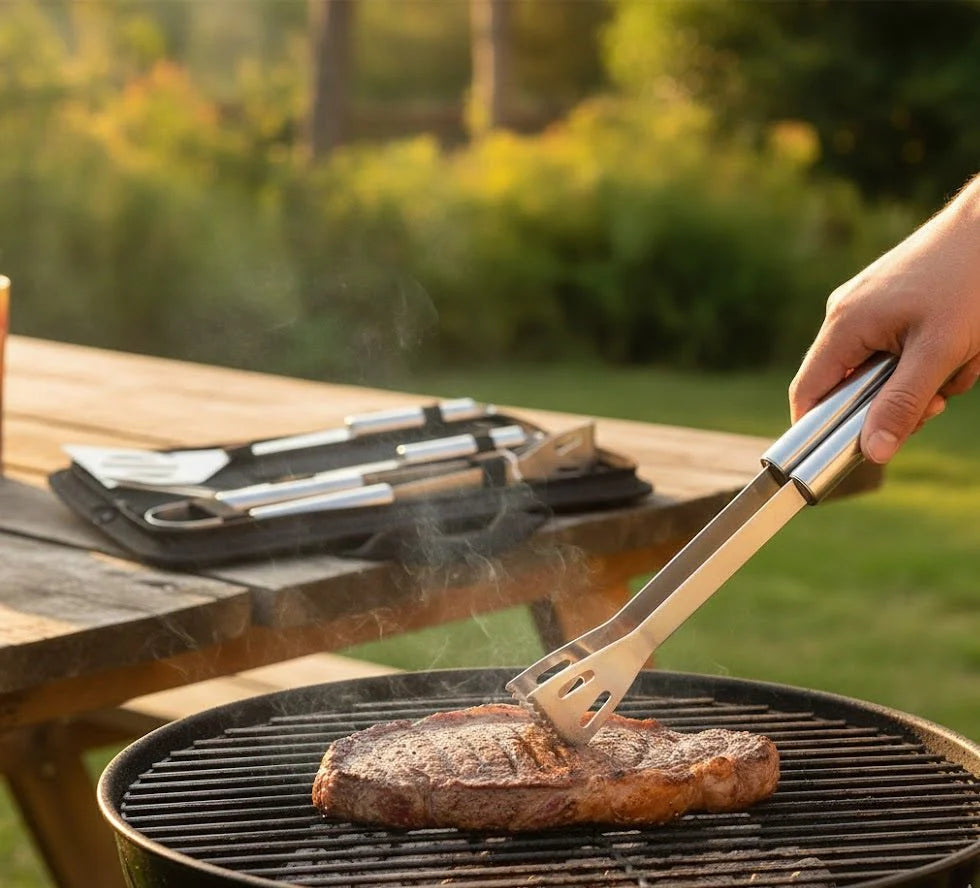 Compact BBQ Grill Tool Set (Stainless Steel Barbecue Tools with Carry Bag)