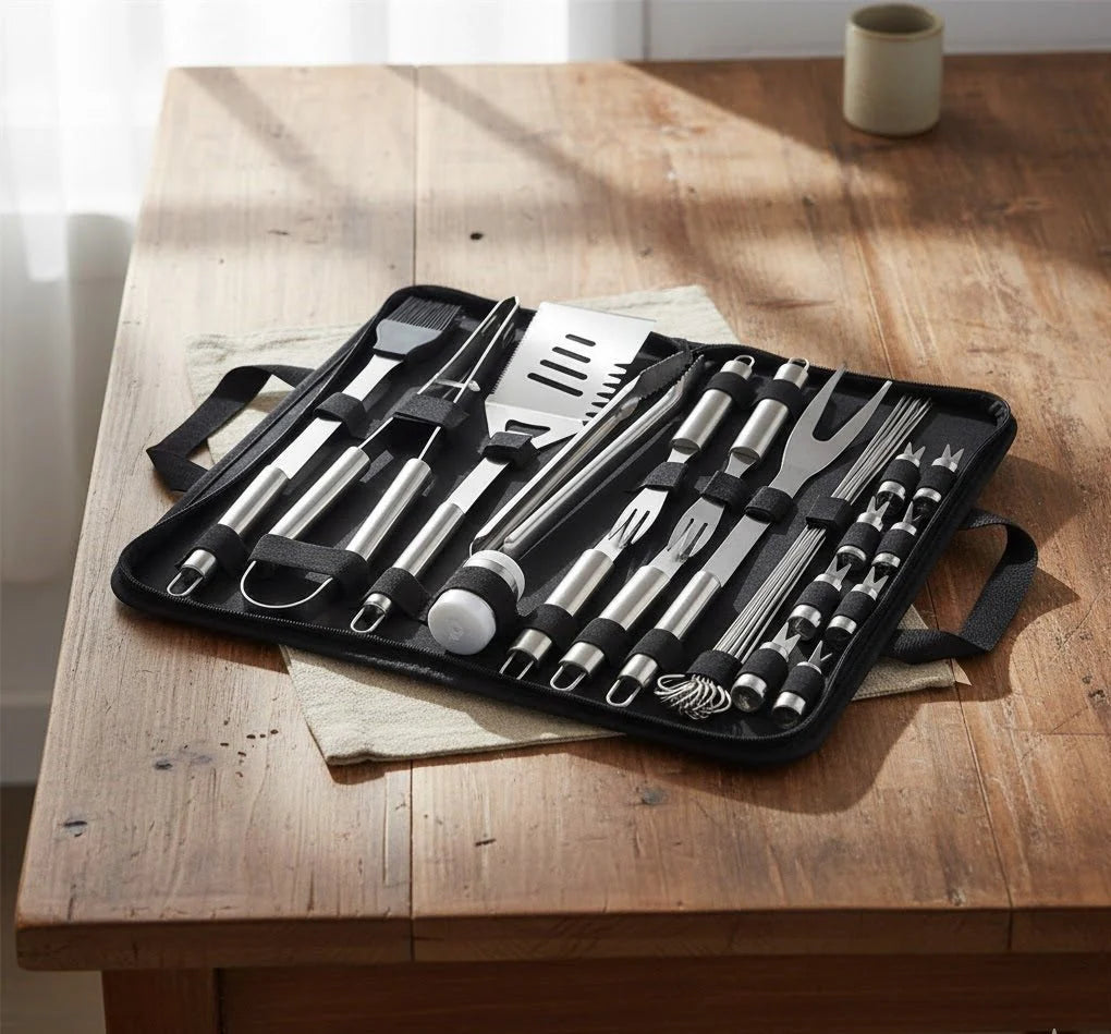 Professional BBQ Grill Tool Set (Complete Stainless Steel Barbecue Kit with Carry Case)