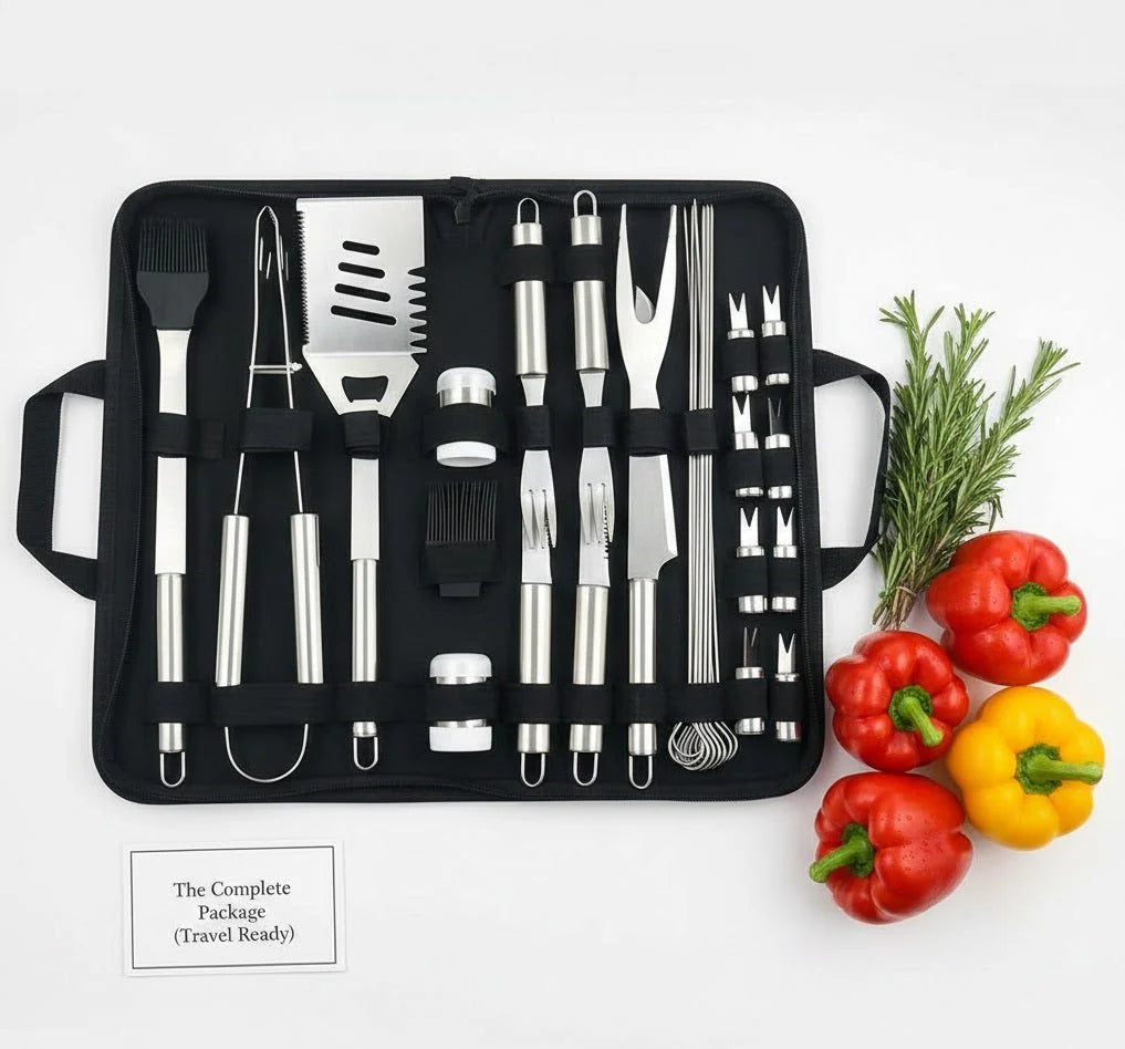 Professional BBQ Grill Tool Set (Complete Stainless Steel Barbecue Kit with Carry Case)