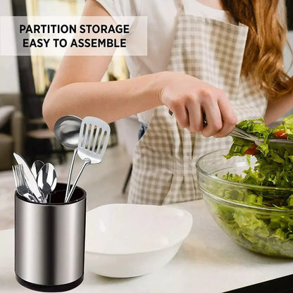 Stainless Steel Rotating Storage Bucket (Kitchen Utensil Holder with Drain)