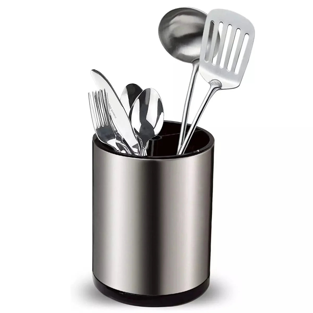 Stainless Steel Rotating Storage Bucket (Kitchen Utensil Holder with Drain)