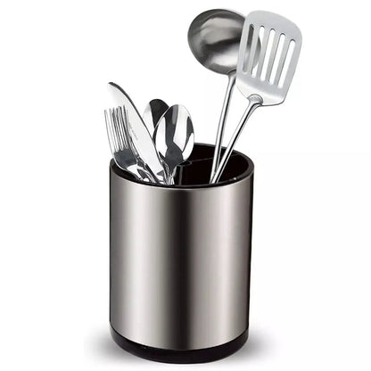 Stainless Steel Rotating Storage Bucket (Kitchen Utensil Holder with Drain)